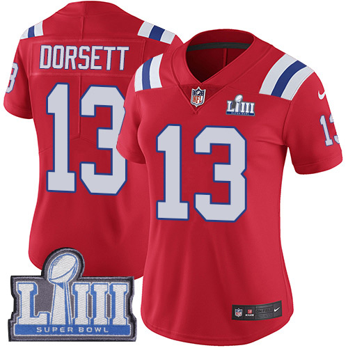 Nike Patriots #13 Phillip Dorsett Red Alternate Super Bowl LIII Bound Women's Stitched NFL Vapor Untouchable Limited Jersey