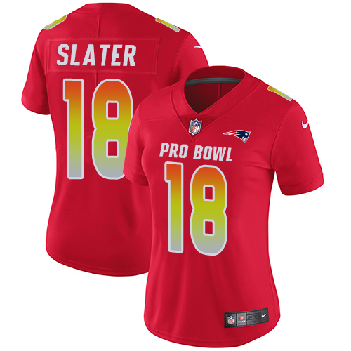 Nike Patriots #18 Matt Slater Red Women's Stitched NFL Limited AFC 2018 Pro Bowl Jersey