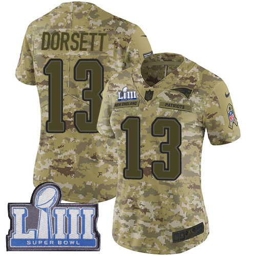 Nike Patriots #13 Phillip Dorsett Camo Super Bowl LIII Bound Women's Stitched NFL Limited 2018 Salute to Service Jersey