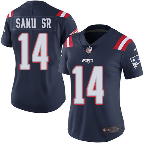 Nike Patriots #14 Mohamed Sanu Sr Navy Blue Women's Stitched NFL Limited Rush Jersey