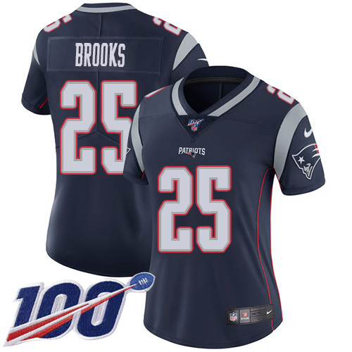 Nike Patriots #25 Terrence Brooks Navy Blue Team Color Women's Stitched NFL 100th Season Vapor Limited Jersey