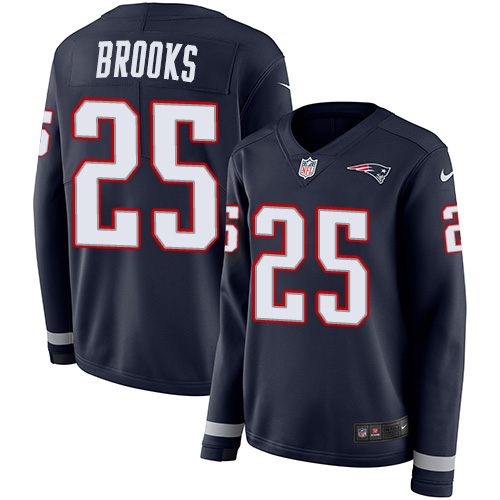 Nike Patriots #25 Terrence Brooks Navy Blue Team Color Women's Stitched NFL Limited Therma Long Sleeve Jersey