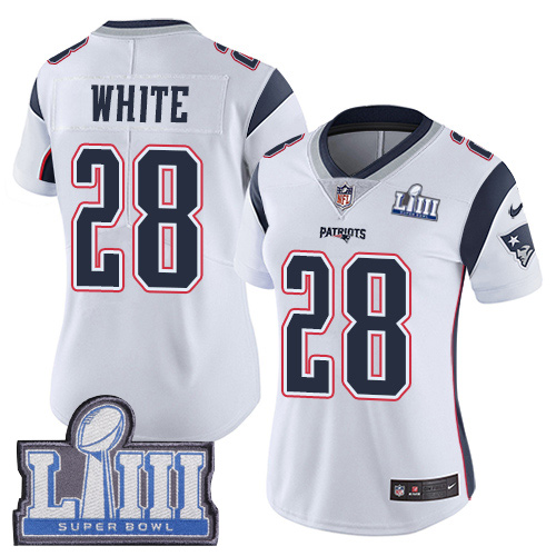 Nike Patriots #28 James White White Super Bowl LIII Bound Women's Stitched NFL Vapor Untouchable Limited Jersey