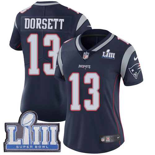 Nike Patriots #13 Phillip Dorsett Navy Blue Team Color Super Bowl LIII Bound Women's Stitched NFL Vapor Untouchable Limited Jersey