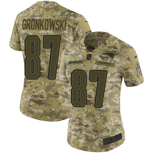 Nike Patriots #87 Rob Gronkowski Camo Women's Stitched NFL Limited 2018 Salute to Service Jersey