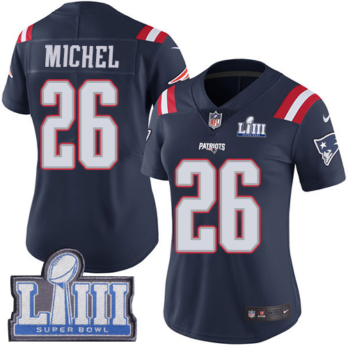 Nike Patriots #26 Sony Michel Navy Blue Super Bowl LIII Bound Women's Stitched NFL Limited Rush Jersey