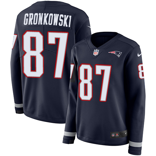 Nike Patriots #87 Rob Gronkowski Navy Blue Team Color Women's Stitched NFL Limited Therma Long Sleeve Jersey