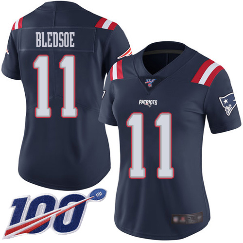 Nike Patriots #11 Drew Bledsoe Navy Blue Women's Stitched NFL Limited Rush 100th Season Jersey
