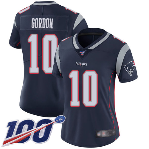 Nike Patriots #10 Josh Gordon Navy Blue Team Color Women's Stitched NFL 100th Season Vapor Limited Jersey