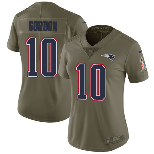 Nike Patriots #10 Josh Gordon Olive Women's Stitched NFL Limited 2017 Salute to Service Jersey