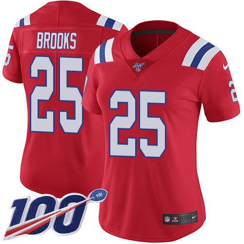 Nike Patriots #25 Terrence Brooks Red Alternate Women's Stitched NFL 100th Season Vapor Limited Jersey