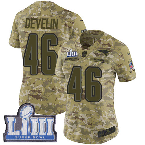 Nike Patriots #46 James Develin Camo Super Bowl LIII Bound Women's Stitched NFL Limited 2018 Salute to Service Jersey
