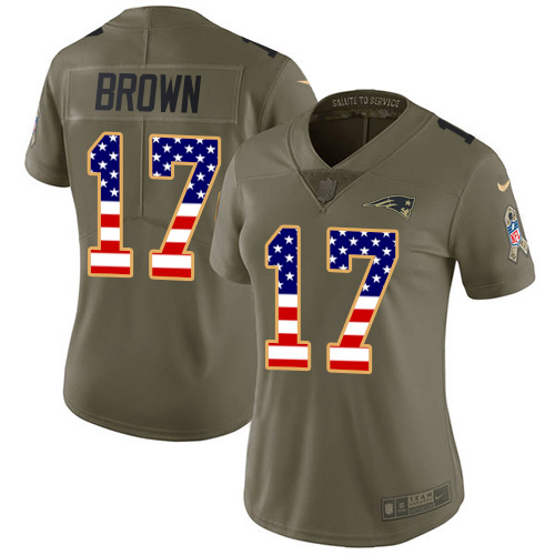 Nike Patriots #17 Antonio Brown Olive/USA Flag Women's Stitched NFL Limited 2017 Salute to Service Jersey