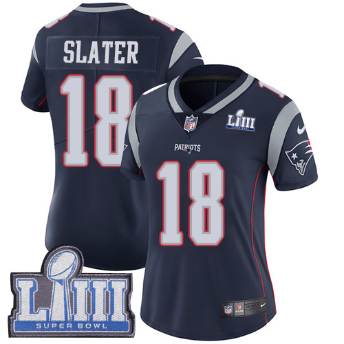 Nike Patriots #18 Matt Slater Navy Blue Team Color Super Bowl LIII Bound Women's Stitched NFL Vapor Untouchable Limited Jersey