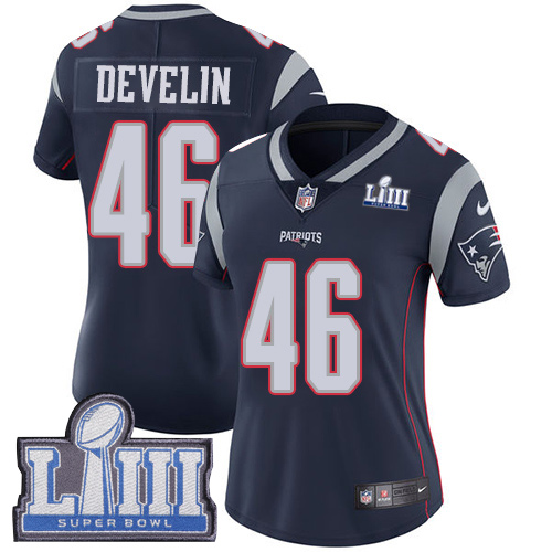 Nike Patriots #46 James Develin Navy Blue Team Color Super Bowl LIII Bound Women's Stitched NFL Vapor Untouchable Limited Jersey