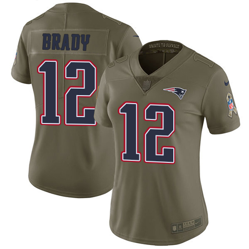 Nike Patriots #12 Tom Brady Olive Women's Stitched NFL Limited 2017 Salute to Service Jersey