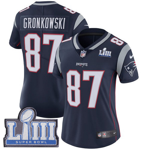 Nike Patriots #87 Rob Gronkowski Navy Blue Team Color Super Bowl LIII Bound Women's Stitched NFL Vapor Untouchable Limited Jersey