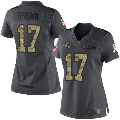Nike Patriots #17 Antonio Brown Black Women's Stitched NFL Limited 2016 Salute to Service Jersey