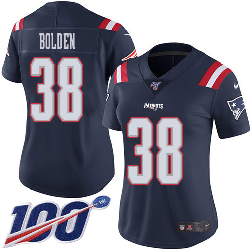 Nike Patriots #38 Brandon Bolden Navy Blue Women's Stitched NFL Limited Rush 100th Season Jersey