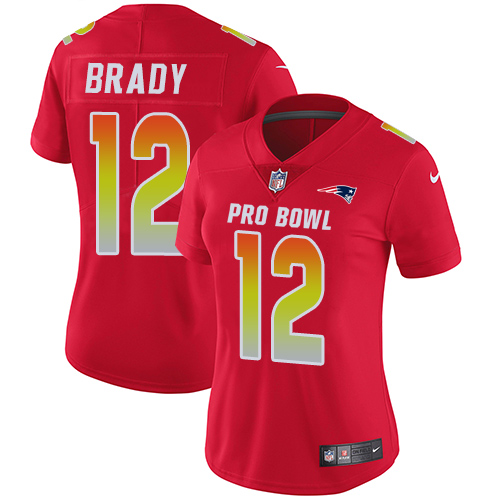 Nike Patriots #12 Tom Brady Red Women's Stitched NFL Limited AFC 2019 Pro Bowl Jersey