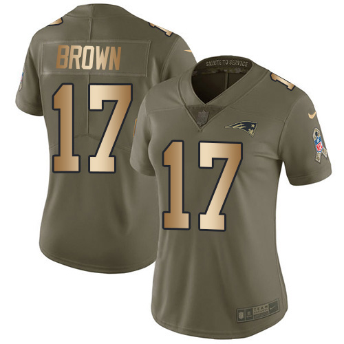 Nike Patriots #17 Antonio Brown Olive/Gold Women's Stitched NFL Limited 2017 Salute to Service Jersey