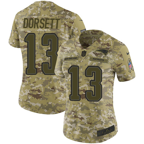 Nike Patriots #13 Phillip Dorsett Camo Women's Stitched NFL Limited 2018 Salute to Service Jersey