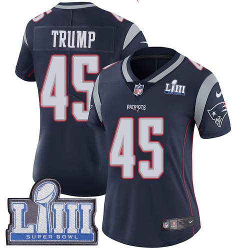 Nike Patriots #45 Donald Trump Navy Blue Team Color Super Bowl LIII Bound Women's Stitched NFL Vapor Untouchable Limited Jersey