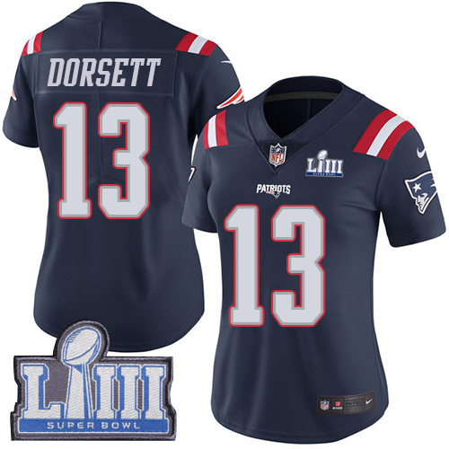 Nike Patriots #13 Phillip Dorsett Navy Blue Super Bowl LIII Bound Women's Stitched NFL Limited Rush Jersey