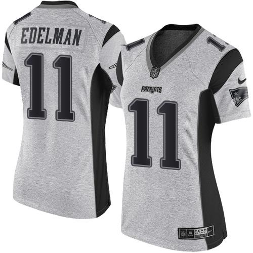 Nike Patriots #11 Julian Edelman Gray Women's Stitched NFL Limited Gridiron Gray II Jersey
