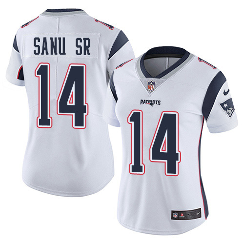 Nike Patriots #14 Mohamed Sanu Sr White Women's Stitched NFL Vapor Untouchable Limited Jersey