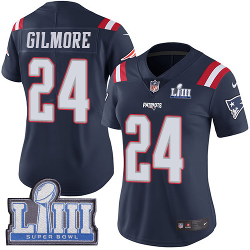 Nike Patriots #24 Stephon Gilmore Navy Blue Super Bowl LIII Bound Women's Stitched NFL Limited Rush Jersey