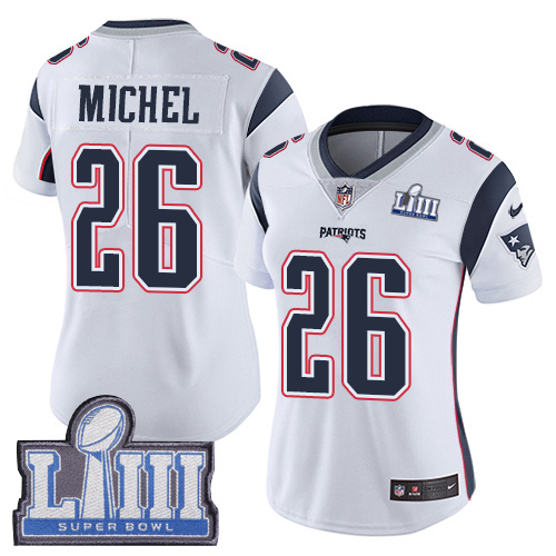 Nike Patriots #26 Sony Michel White Super Bowl LIII Bound Women's Stitched NFL Vapor Untouchable Limited Jersey