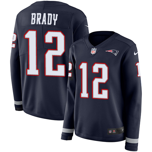 Nike Patriots #12 Tom Brady Navy Blue Team Color Women's Stitched NFL Limited Therma Long Sleeve Jersey