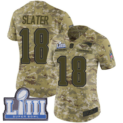 Nike Patriots #18 Matt Slater Camo Super Bowl LIII Bound Women's Stitched NFL Limited 2018 Salute to Service Jersey