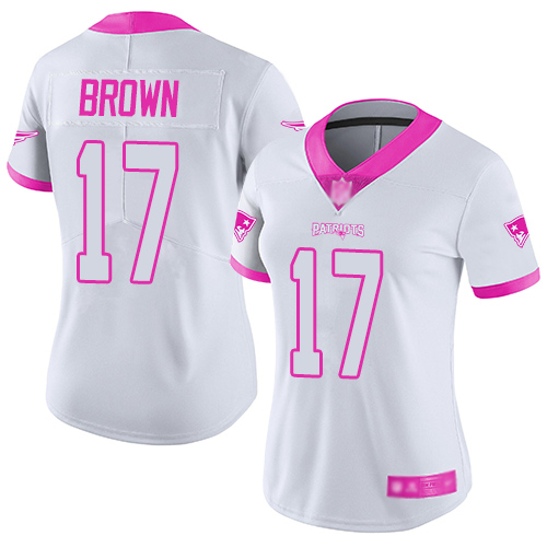 Nike Patriots #17 Antonio Brown White/Pink Women's Stitched NFL Limited Rush Fashion Jersey