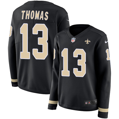 Nike Saints #13 Michael Thomas Black Team Color Women's Stitched NFL Limited Therma Long Sleeve Jersey