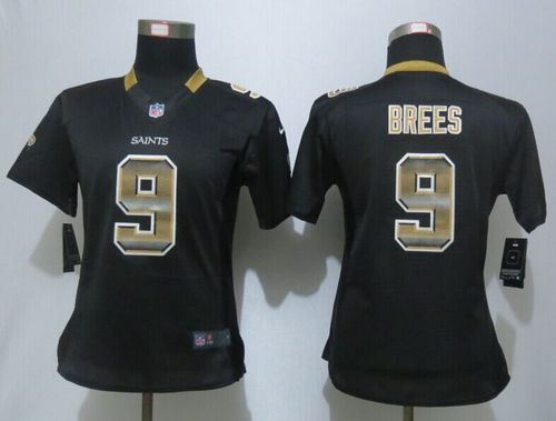Nike Saints #9 Drew Brees Black Team Color Women's Stitched NFL Elite Strobe Jersey