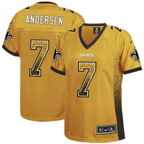 Nike Saints #7 Morten Andersen Gold Women's Stitched NFL Elite Drift Fashion Jersey