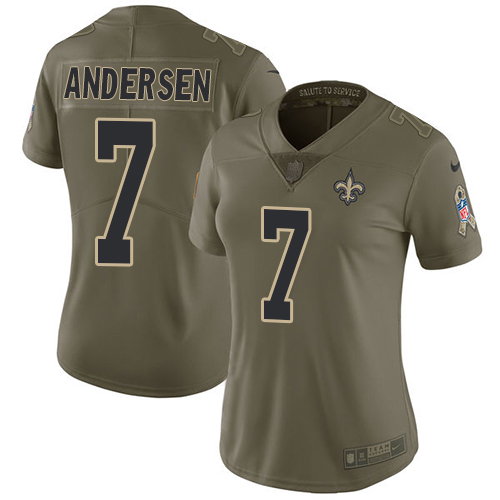 Nike Saints #7 Morten Andersen Olive Women's Stitched NFL Limited 2017 Salute to Service Jersey
