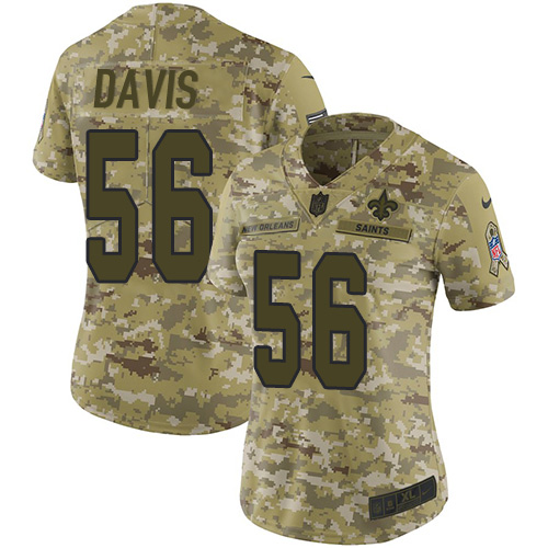 Nike Saints #56 DeMario Davis Camo Women's Stitched NFL Limited 2018 Salute to Service Jersey