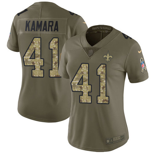 Nike Saints #41 Alvin Kamara Olive/Camo Women's Stitched NFL Limited 2017 Salute to Service Jersey