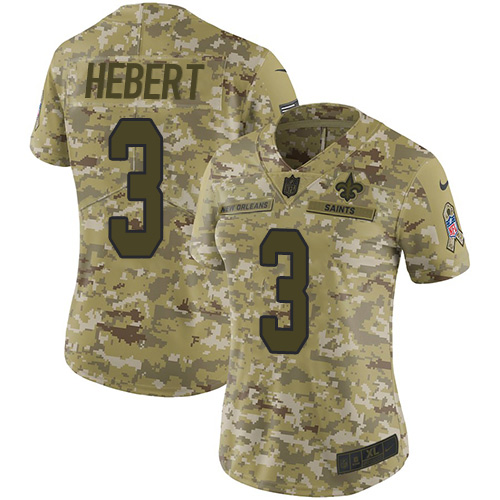 Nike Saints #3 Bobby Hebert Camo Women's Stitched NFL Limited 2018 Salute to Service Jersey