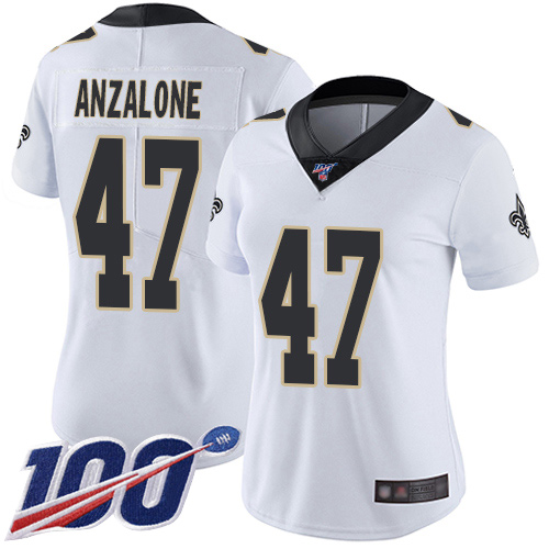 Nike Saints #47 Alex Anzalone White Women's Stitched NFL 100th Season Vapor Limited Jersey