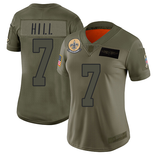 Nike Saints #7 Taysom Hill Camo Women's Stitched NFL Limited 2019 Salute to Service Jersey