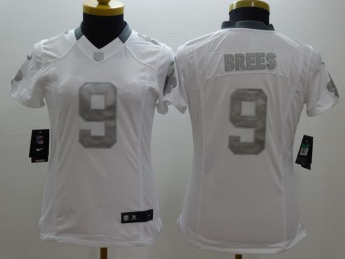 Nike Saints #9 Drew Brees White Women's Stitched NFL Limited Platinum Jersey