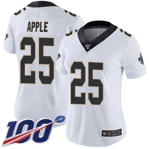 Nike Saints #25 Eli Apple White Women's Stitched NFL 100th Season Vapor Limited Jersey
