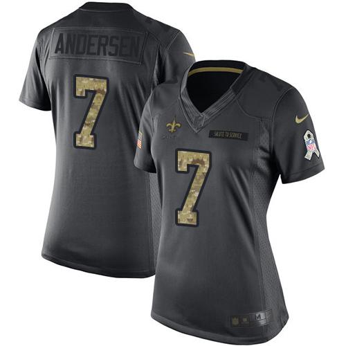 Nike Saints #7 Morten Andersen Black Women's Stitched NFL Limited 2016 Salute to Service Jersey