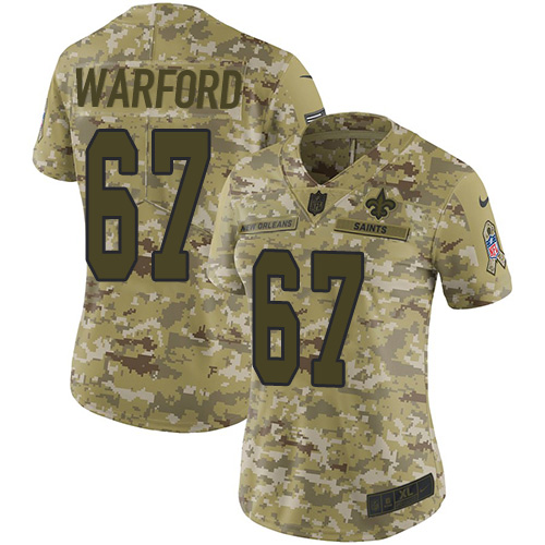 Nike Saints #67 Larry Warford Camo Women's Stitched NFL Limited 2018 Salute to Service Jersey