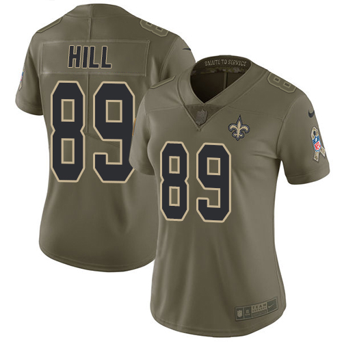 Nike Saints #89 Josh Hill Olive Women's Stitched NFL Limited 2017 Salute to Service Jersey
