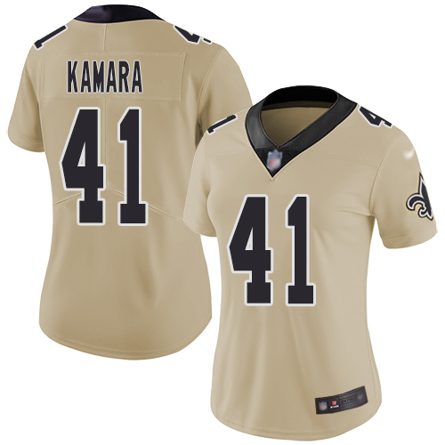Nike Saints #41 Alvin Kamara Gold Women's Stitched NFL Limited Inverted Legend Jersey